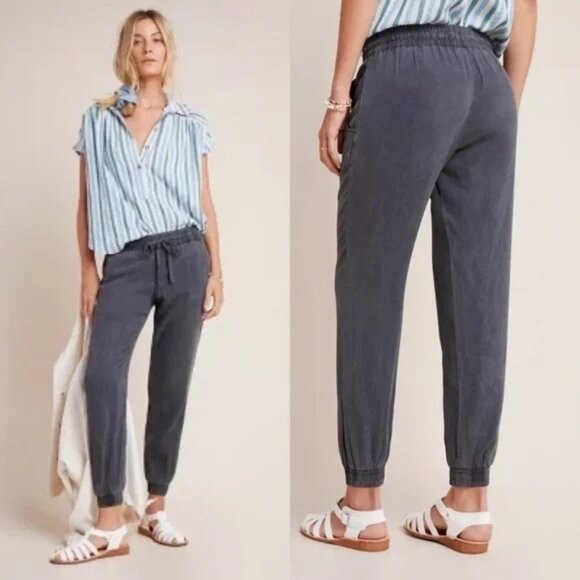 Anthropologie Cloth & Stone Grey Tencel Drawstring Jogger Casual Pants Sz S - Picture 2 of 9